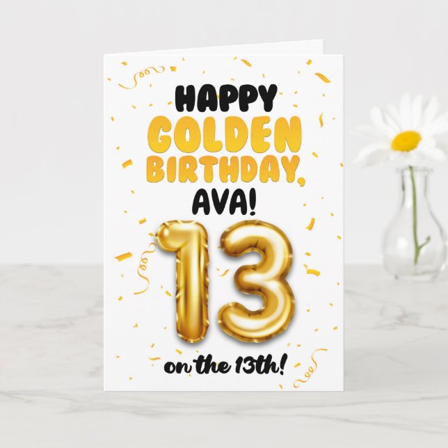 Cartão Happy Golden Birthday, 13th Birthday Card for Teen (Planta pequena)