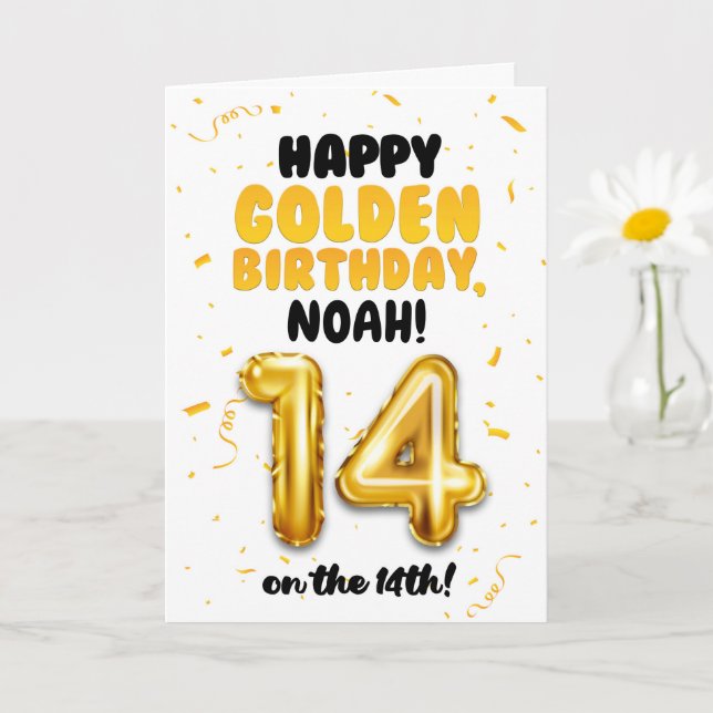 Cartão Happy Golden Birthday, 14th Birthday Card for Teen (Planta pequena)