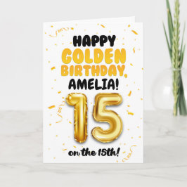 Cartão Happy Golden Birthday, 15th Birthday Card for Teen