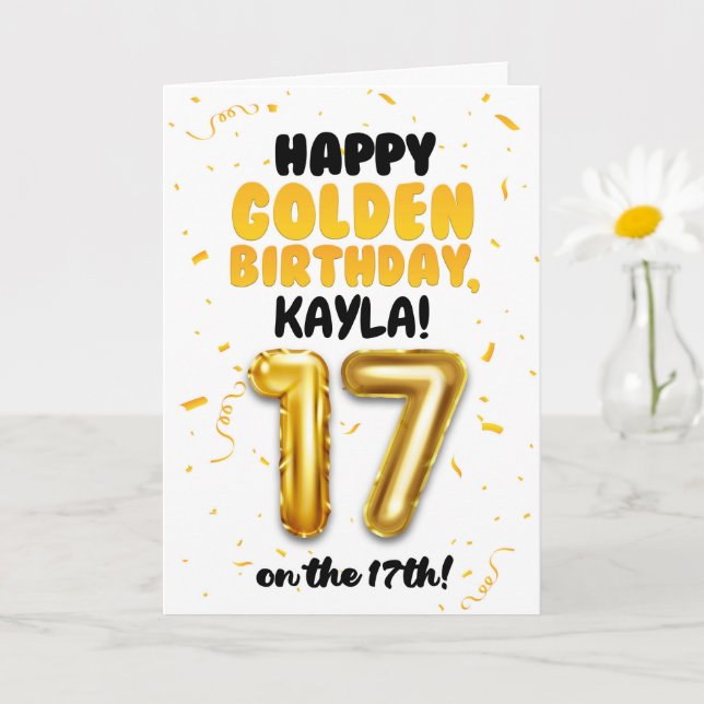 Cartão Happy Golden Birthday, 17th Birthday Card for Teen (Planta pequena)