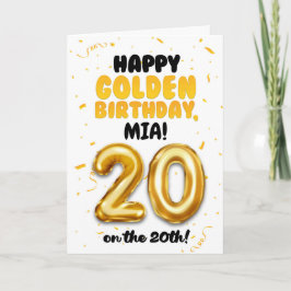 Cartão Happy Golden Birthday, 20th Birthday Card 