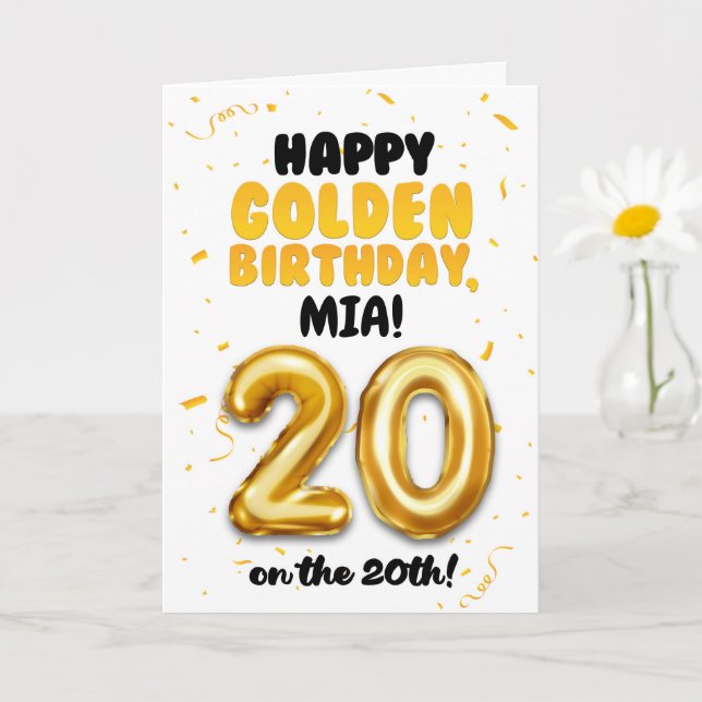 Cartão Happy Golden Birthday, 20th Birthday Card  (Planta pequena)