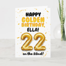 Cartão Happy Golden Birthday, 22nd Birthday Card 