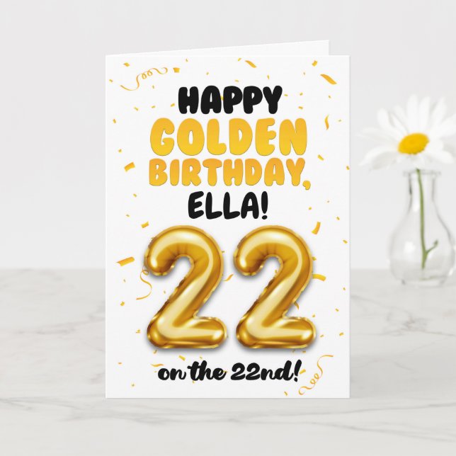Cartão Happy Golden Birthday, 22nd Birthday Card  (Planta pequena)