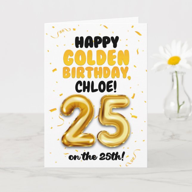 Cartão Happy Golden Birthday, 25th Birthday Card  (Planta pequena)
