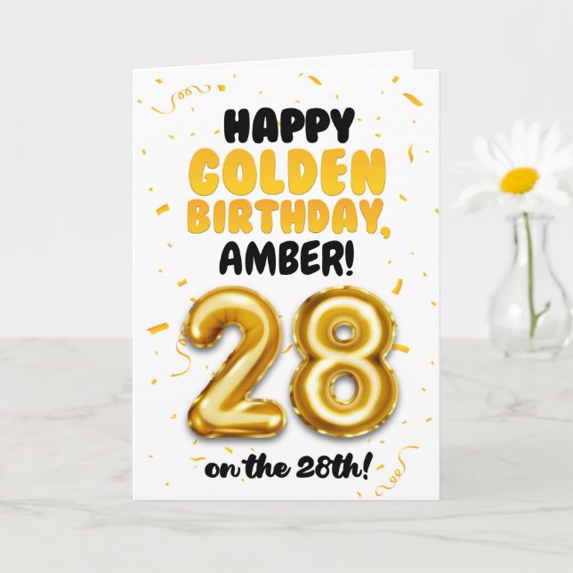 Cartão Happy Golden Birthday, 28th Birthday Card  (Planta pequena)