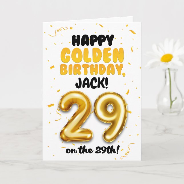 Cartão Happy Golden Birthday, 29th Birthday Card  (Planta pequena)