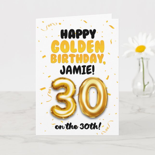 Cartão Happy Golden Birthday, 30th Birthday Card  (Planta pequena)