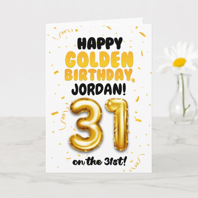 Cartão Happy Golden Birthday, 31st Birthday Card  (Planta pequena)