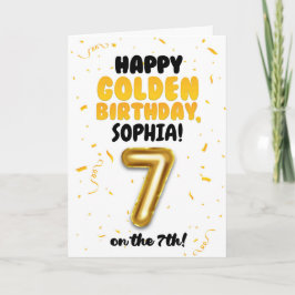 Cartão Happy Golden Birthday, 7th Birthday Card for Kids