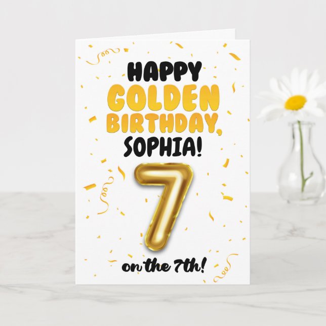 Cartão Happy Golden Birthday, 7th Birthday Card for Kids (Planta pequena)