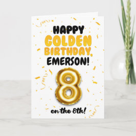 Cartão Happy Golden Birthday, 8th Birthday Card for Kids