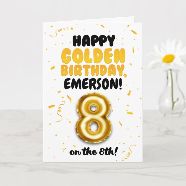 Cartão Happy Golden Birthday, 8th Birthday Card for Kids (Planta pequena)