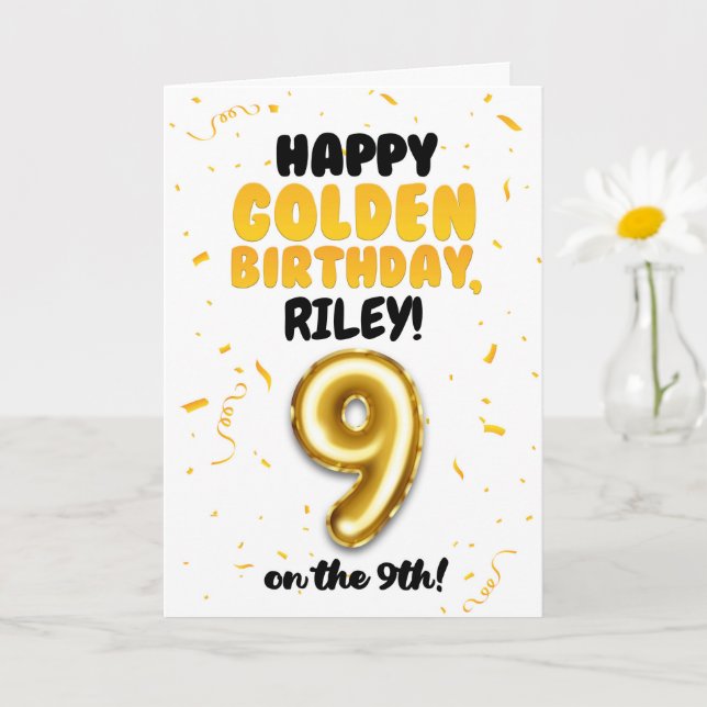 Cartão Happy Golden Birthday, 9th Birthday Card for Kids (Planta pequena)