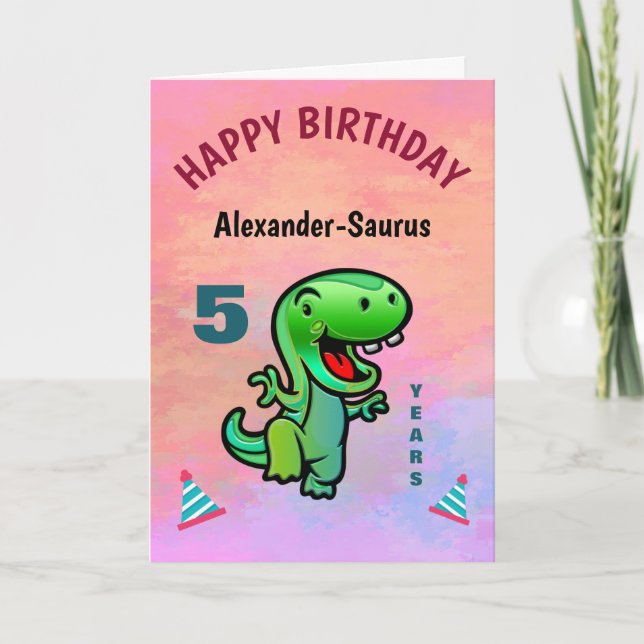 Cartão Happy Green Dinosaur Birthday Personalize  (Frente)