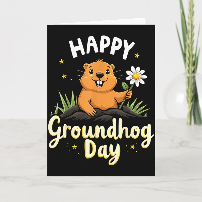 Cartão Happy Groundhog Day With Flower _1  (Frente)