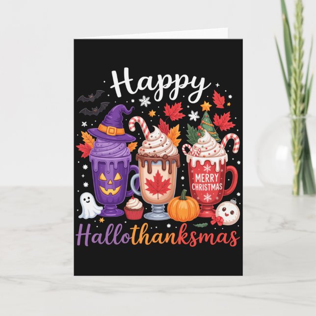 Cartão Happy Hallothanksmas Coffee Lover Halloween Merry  (Frente)