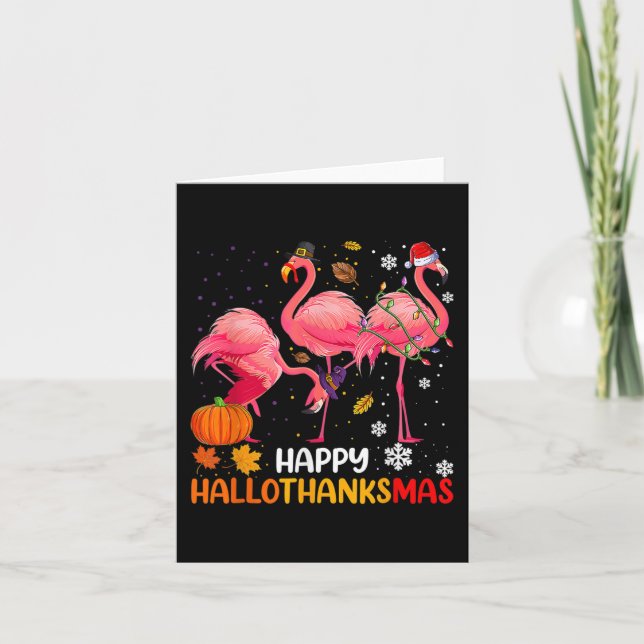 Cartão Happy Hallothanksmas Flamingo (Frente)