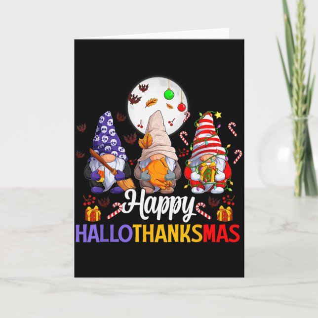 Cartão Happy Hallothanksmas Gnomes Lover Halloween Merry  (Frente)