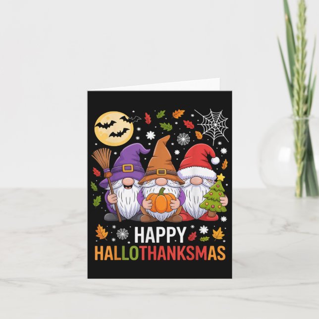 Cartão Happy Hallothanksmas Gnomes Lover Halloween Merry  (Frente)