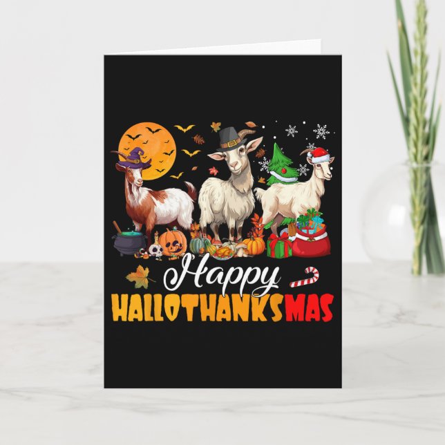 Cartão Happy Hallothanksmas Goat Halloween Thanksgiving C (Frente)