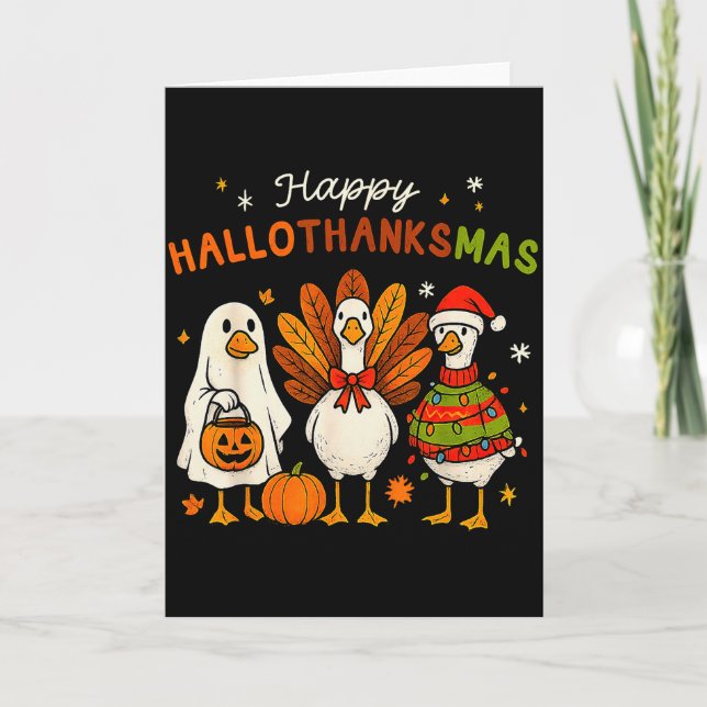 Cartão Happy Hallothanksmas Goose Halloween Thanksgiving  (Frente)