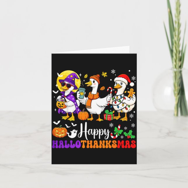 Cartão Happy Hallothanksmas Santa Goose Witch Soky Season (Frente)