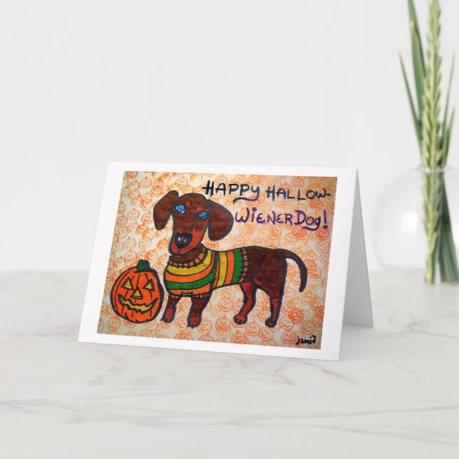Cartão Happy Hallow-Wiener Dog (Frente)