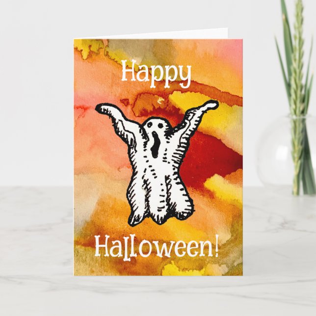 Cartão Happy Halloween Cartoon Ghost Doodle Greeting Card (Frente)