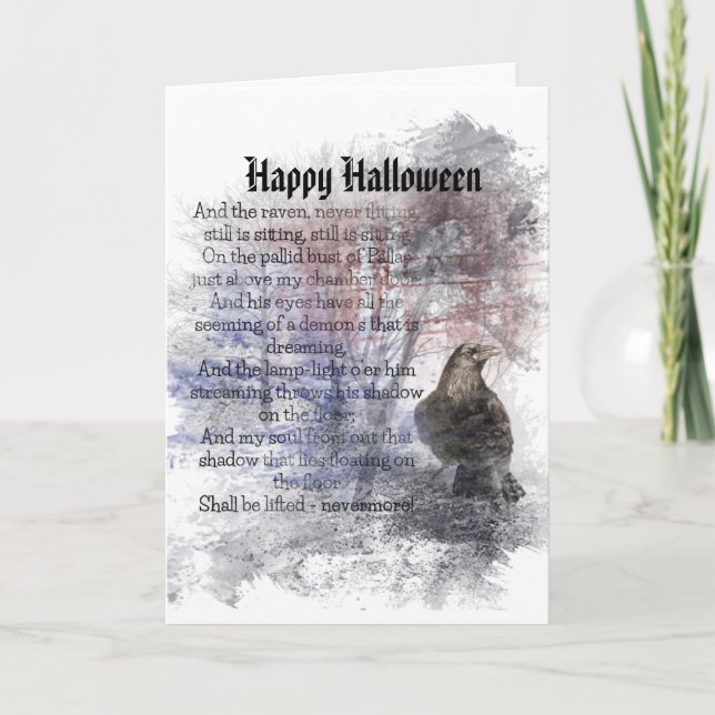 Cartão Happy Halloween Edgar Allan Poe Raven Poem (Frente)