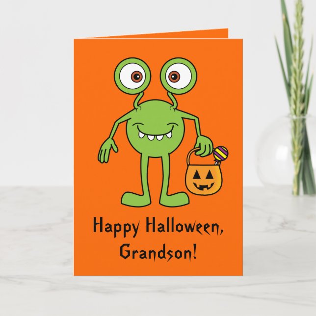 Cartão Happy Halloween Grandson Cute Monster Card (Frente)