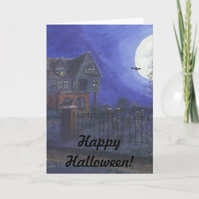 Cartão Happy Halloween Greeting Card Haunted House (Frente)