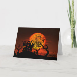 Cartão Happy Halloween Haunted House and Moon