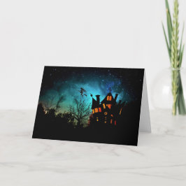Cartão Happy Halloween Haunted House and Witch