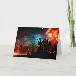 Cartão Happy Halloween Haunted House and Witch