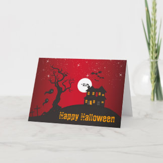 Cartão Happy Halloween Haunted House Red