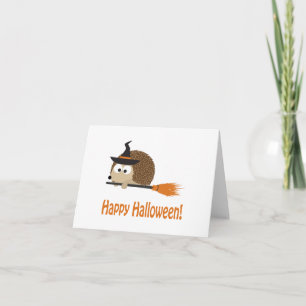 Cartão Happy Halloween! Hedgehog Witch