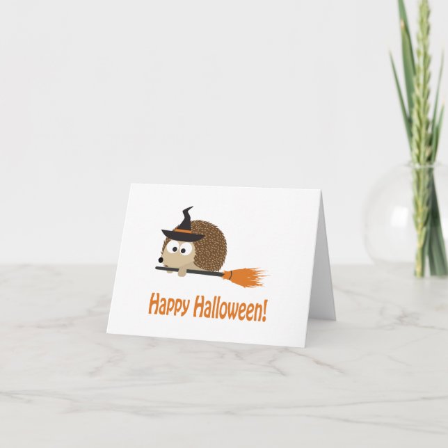Cartão Happy Halloween! Hedgehog Witch (Frente)