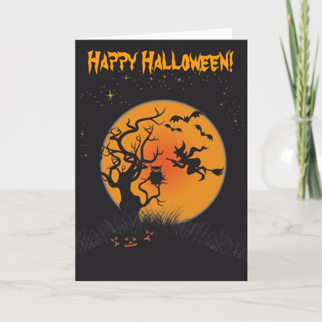 Cartão Happy Halloween Moon and Witch 2 (Frente)