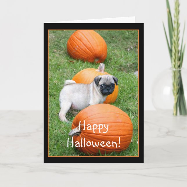 Cartão Happy Halloween Pug puppy greeting card (Frente)