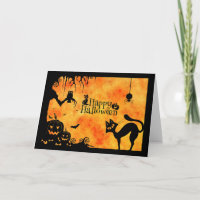 Happy Halloween Silhouette Black Cat and Friends