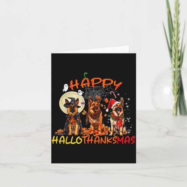 Cartão Happy Halloween Thanksgiving Christmas German Shep (Frente)