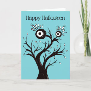Cartão Happy Halloween Tree Monster Weird Ink Drawing