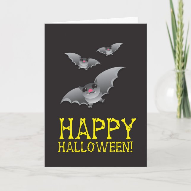 Cartão Happy Halloween with cute batty (Frente)