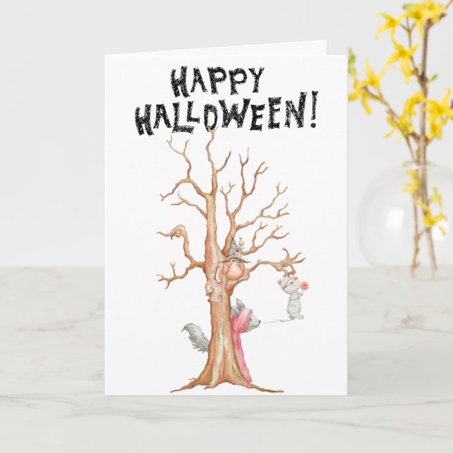 Cartão Happy Halloween Woodland Animals Greeting Card (Flor Amarela)
