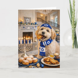 Cartão Happy Hanukkah Dog Card – Playful Golden Doodle