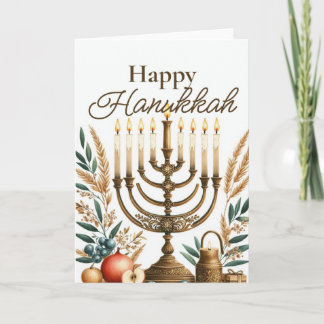 Cartão Happy Hanukkah Greeting Card - Menorah Floral