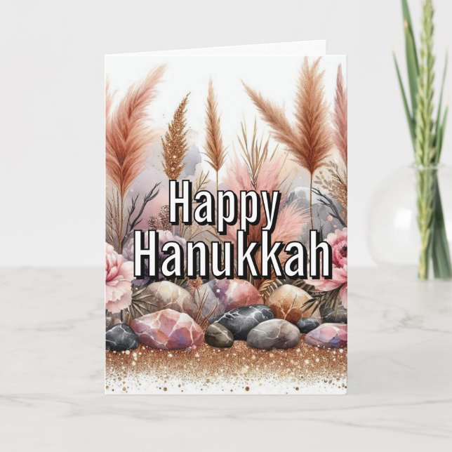 Cartão Happy Hanukkah Greeting Card - Modern Simple Pink (Frente)