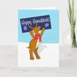 Cartão Happy Hanukkah Reindeer com Placa de Chanucá