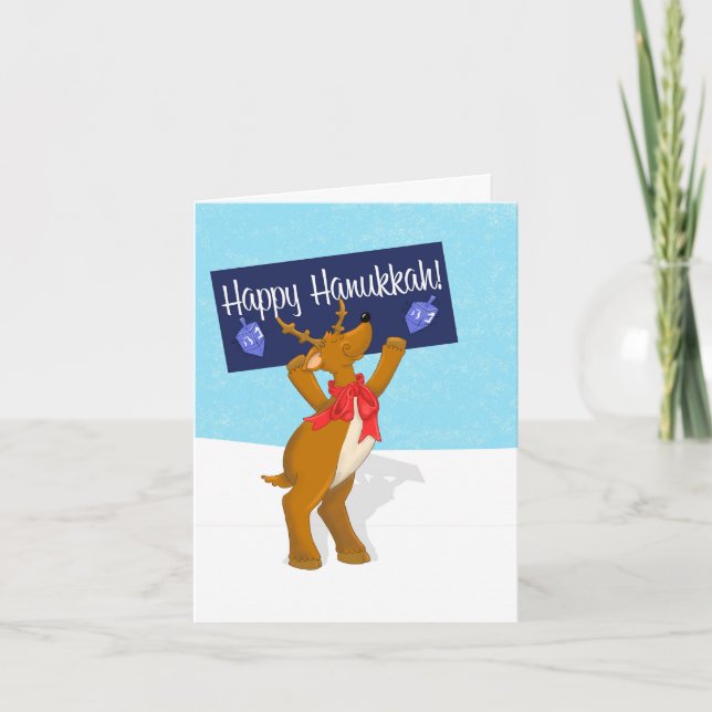 Cartão Happy Hanukkah Reindeer com Sinal 4.25x5 (Frente)